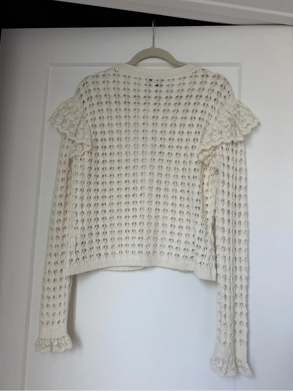 Zara Cream Openwork Ruffle-Sleeve Cardigan